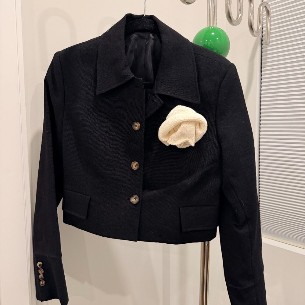 Recto Black Blazer with White Rose Size S